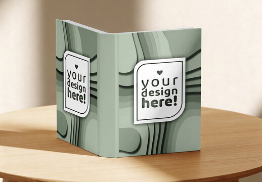 Hardcover Book Wooden Table Mockup