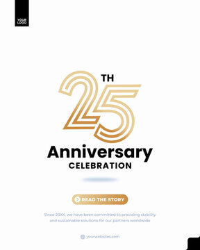 25th company anniversary gold outline logo poster template