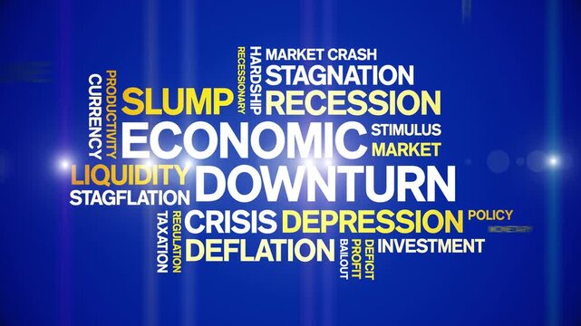 Economic Downturn animated word cloud-text design animation tag kinetic typography seamless loop.