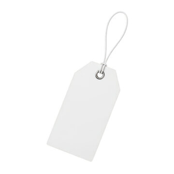 A blank white shipping tag with a string attached, ready for labeling isolated on transparent background