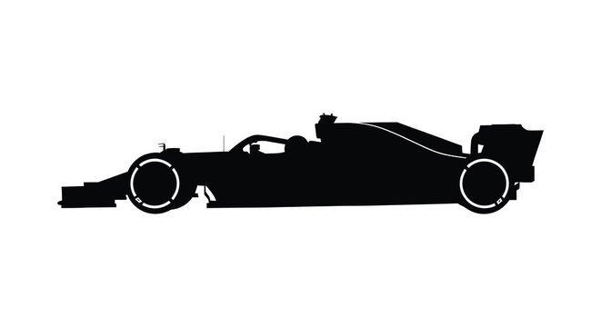 A striking black silhouette of a modern formula one race car showcasing speed and precision silhouette high quality