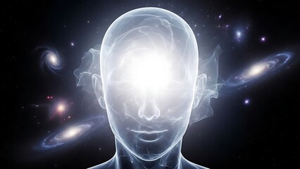 Fototapeta premium A 3d illustration of a glowing light bulb in a human hand against a black background, representing a brain with electric energy and technology power for a creative mind concept