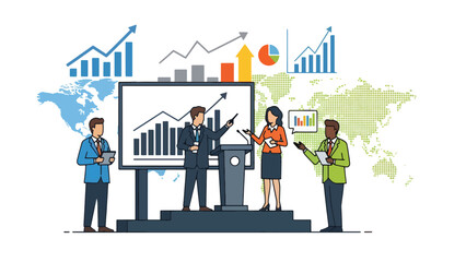 Fototapeta premium Corporate Presentation with Business Professionals Analyzing Financial Graphs and Market Trends