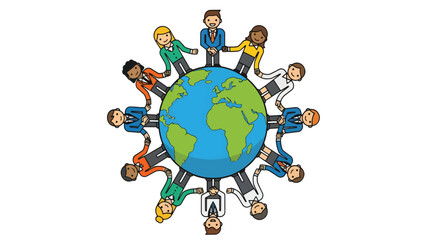 Multicultural Children Holding Hands Around Earth &ndash; Global Unity and Diversity Illustration