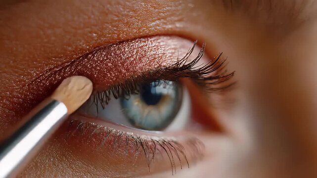 Artful application of eye makeup showcasing vibrant shades and delicate brush techniques