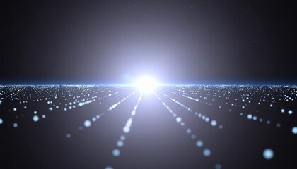 Obraz premium A stunning digital landscape featuring radiant beams of light and sparkling particles, symbolizing innovation and exploration.
