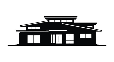A striking black silhouette of a modern house with geometric shapes and a flat roofline silhouette high quality © Jahid