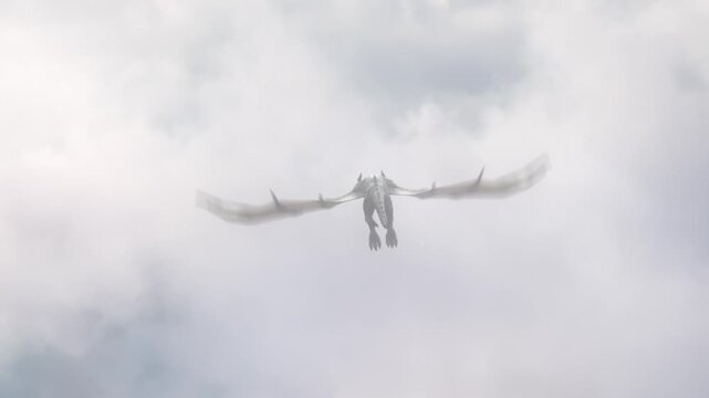 Realistic Dragon flying in the clouds.