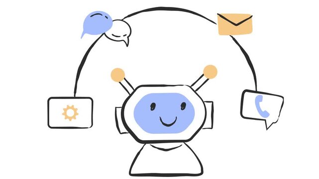 A funny cartoon mouse and android join a doctor with a stethoscope in this vector illustration concept of business technology and mobile social network communication