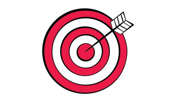 A 3D illustration of a red arrow hitting the center bullseye of a dartboard circle, symbolizing business success, accuracy, and achieving a goal in a competitive archery sport concept