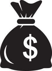 Black money bag with dollar sign, representing finance and financial prosperity icon