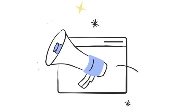 A hand drawn vector illustration of a business megaphone icon on a white background as a symbol of communication equipment and a professional design tool object