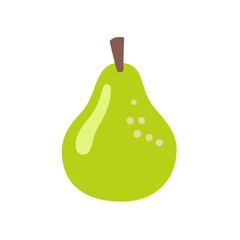 Cartoon Green Pear Fruit with Brown Stem and Small Dots Illustration