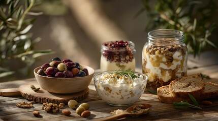 Gut health concept with probiotic foods including yogurt, kefir, and fermented vegetables on a table, perfect for digestive wellness, healthy nutrition, microbiome diet, clean eating, modern health