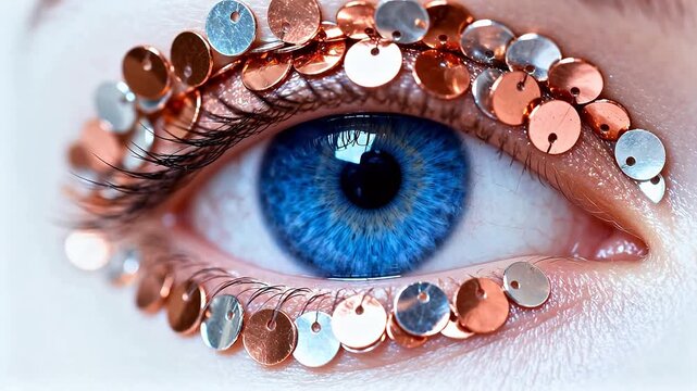 Closeup of eye with decorative sequins