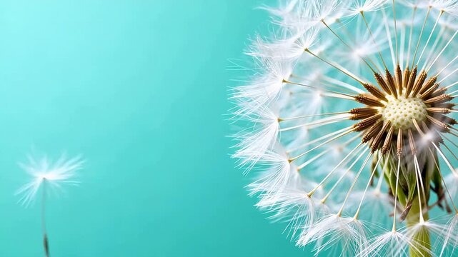 Dandelion seed head against blue background