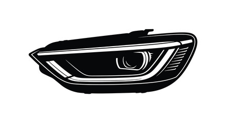 A striking black and white illustration of a modern car headlight showcasing sleek design and detailed contours silhouette high quality © Komla02