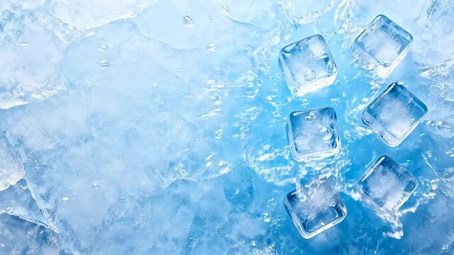 Ice cubes on textured blue ice