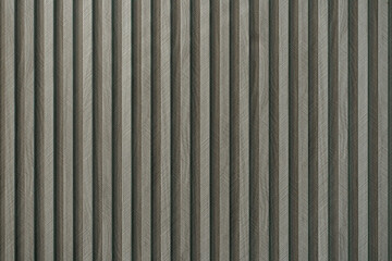 Macro texture of grey fluted wall panels with a wood grain finish, ideal for modern architectural backgrounds. © Okta