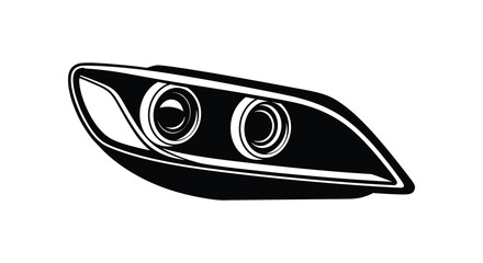 A striking black silhouette depicts a modern car headlight showcasing its complex lens and design silhouette high quality © Komla02