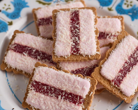 Iced Vo Vo biscuits on a plate