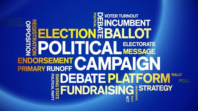 Political Campaign animated word cloud-text design animation tag kinetic typography seamless loop.