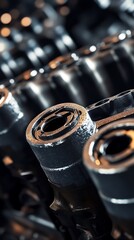 Close-up of engine cylinders with metallic sheen