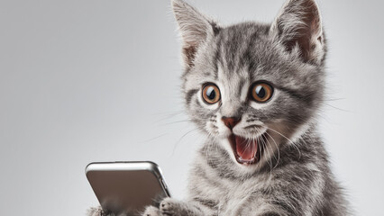 Smartphone shocked meme cat with copy space on white background cat-meme_1260