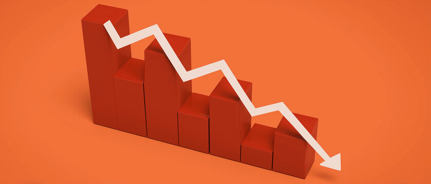 Imagem conceitual de decl&iacute;nio financeiro com gr&aacute;fico em queda, simbolizando preju&iacute;zo, retra&ccedil;&atilde;o de mercado e alerta empresarial