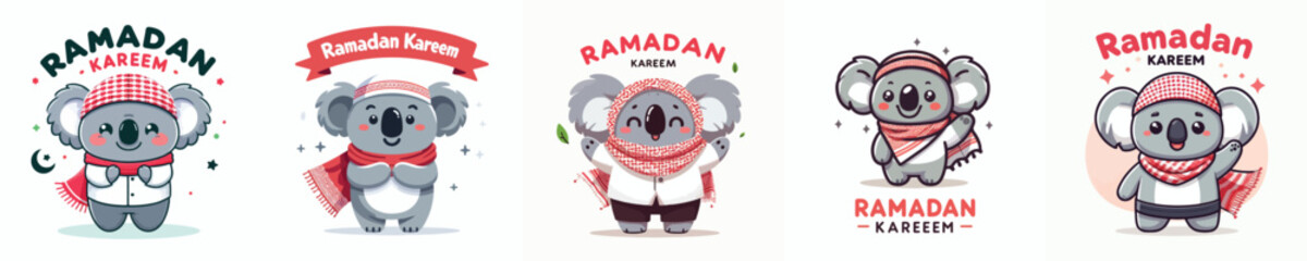 cute koala character vector saying ramadan kareem