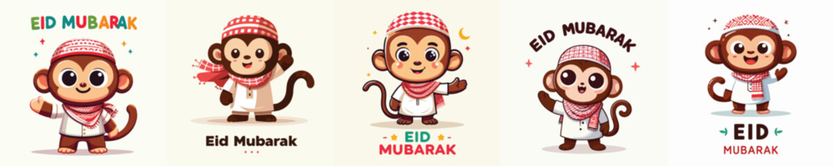 cute monkey character vector saying eid mubarak © Ahmad
