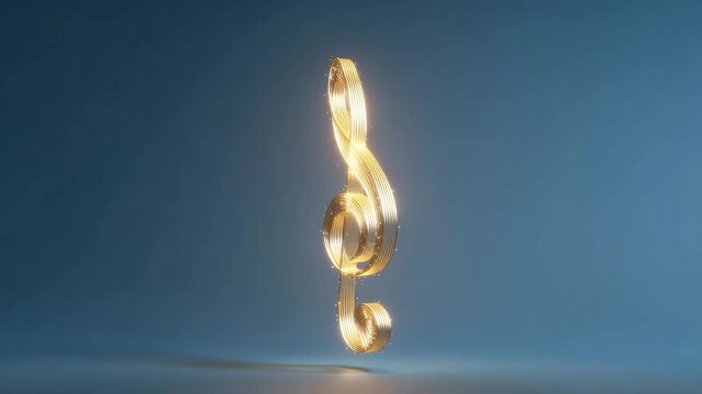 Elegant golden treble clef musical symbol isolated on blue background
