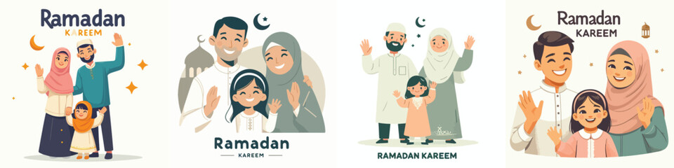 Fototapeta premium happy muslim family vector celebrating ramadan kareem