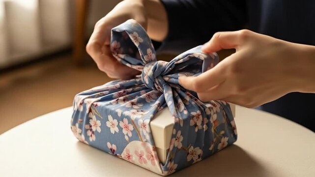 Wrapping a Gift with Furoshiki - A Sustainable Approach.