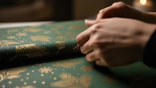 Wrapping Christmas Gifts - A Close-Up Look at Holiday Preparations.