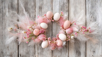 Decorative Easter Egg Garland with Pastel Feathers