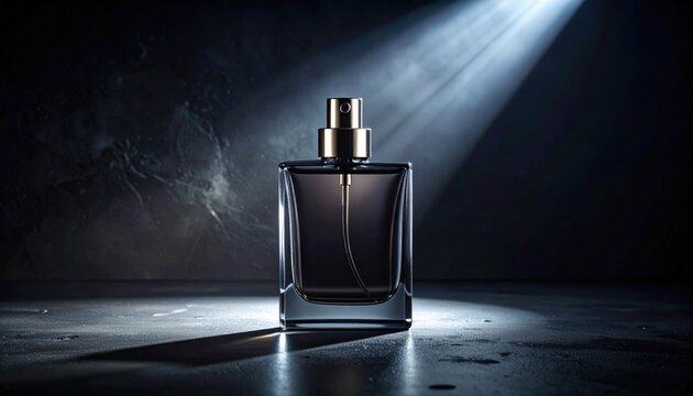 FlyPro Firefly Sophisticated Dark Glass Perfume Bottle With Metallic Cap Illuminated By Intriguing Light Beam