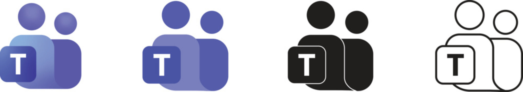 Microsoft Teams 2026 Logo Set - Modern 3D Fluid Gradient Flat Black and Outline Icon Variations for Corporate Business Collaboration and Video Meeting Software Vector