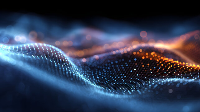 Abstract digital wave with glowing dots