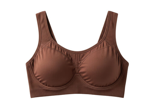 A stylish brown padded bra with a lace trim and underwire support isolated on transparent background