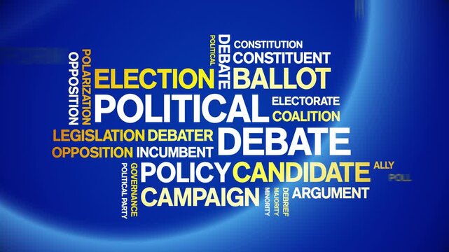 Political Debate animated word cloud-text design animation tag kinetic typography seamless loop.