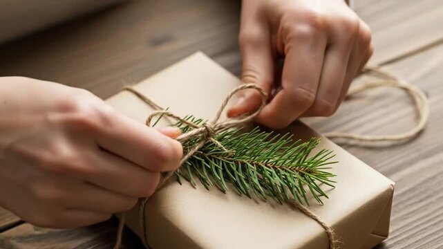 Wrapping Holiday Gifts - A Festive Touch with Natural Elements.