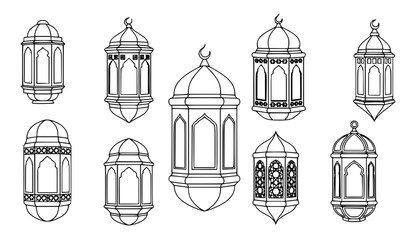 Minimal Islamic Lantern Icons Collection Modern Ramadan Kareem Vector Set on White Background