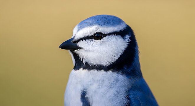 Blue Jay Bird Close-up Portrait on Yellow.