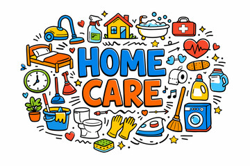 Fototapeta premium Colorful home care essentials and cleaning tools illustration