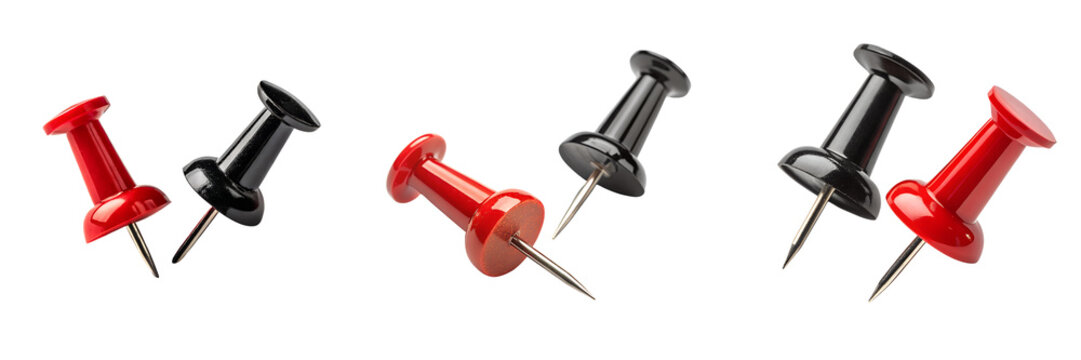 Set of Red and black push pin isolated on a transparent background