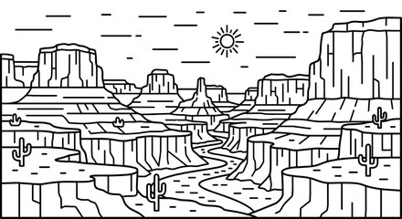 Obraz premium Desert Landscape with Cacti and Cliffs.