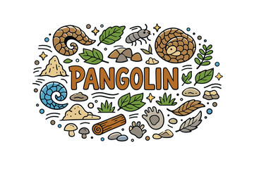 Colorful pangolin illustration with nature elements