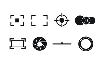 Minimalist black icons on white background for camera and photography concepts