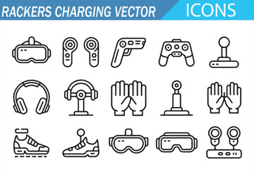 Fototapeta premium Modern Gaming Accessories Outline Icon Collection in Editable Vector Format